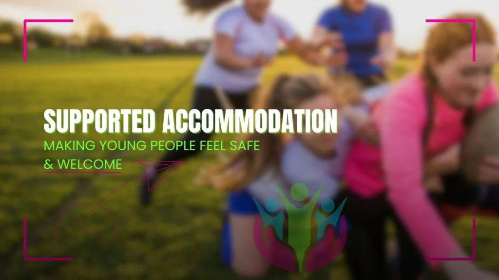 A group of young people playing together outdoors, symbolising safety, support, and community in supported accommodation.